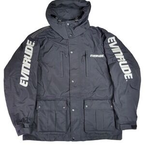 Evinrude BRP Men's Large Hooded Technical Shell Jacket Black Boating Marine